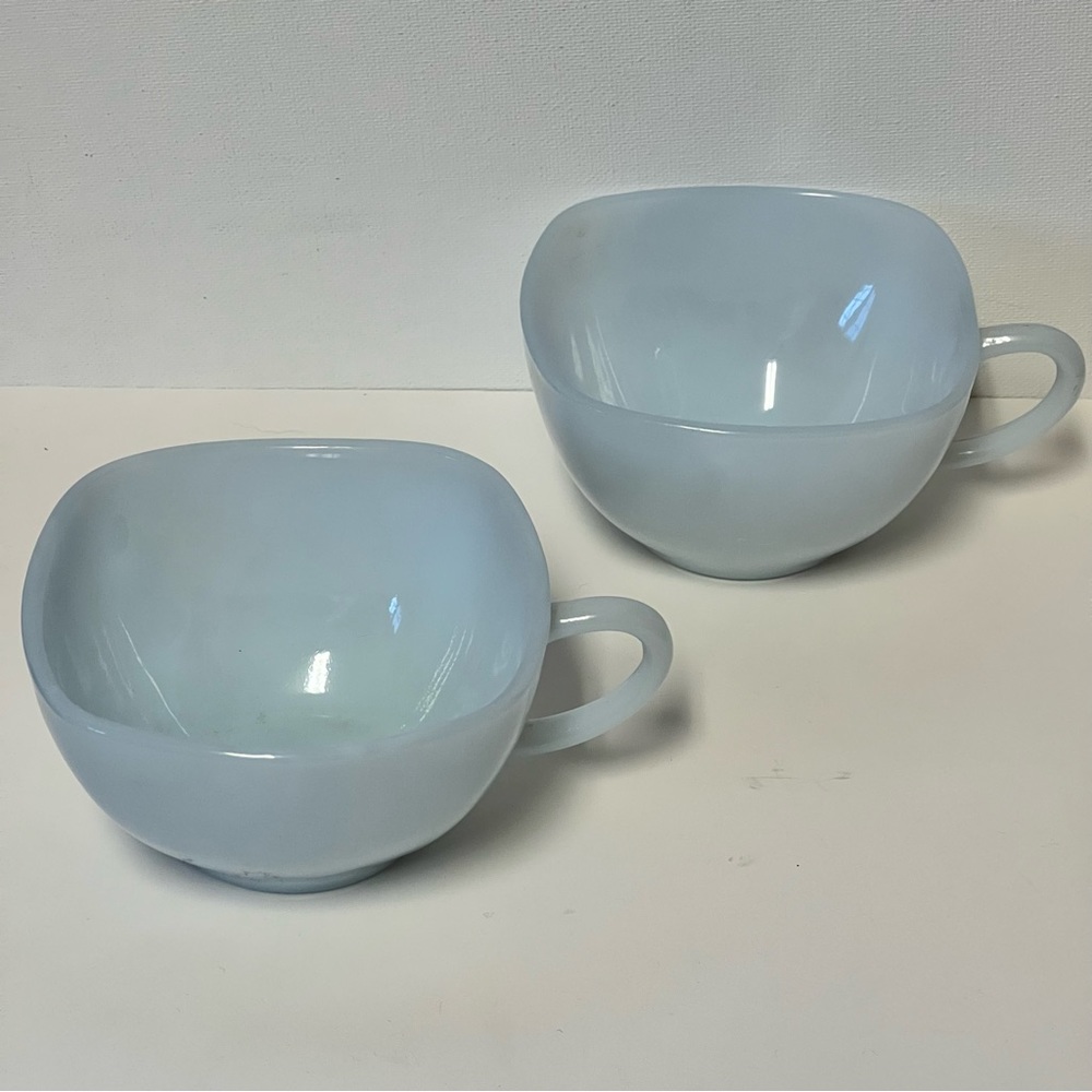 2 Vintage Fire King Anchor Hocking Delphite Blue Cups.